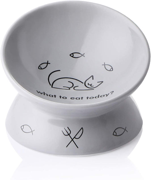 Elevated Ceramic Cat Bowl – Anti-Vomiting | Tilted Design | Grey