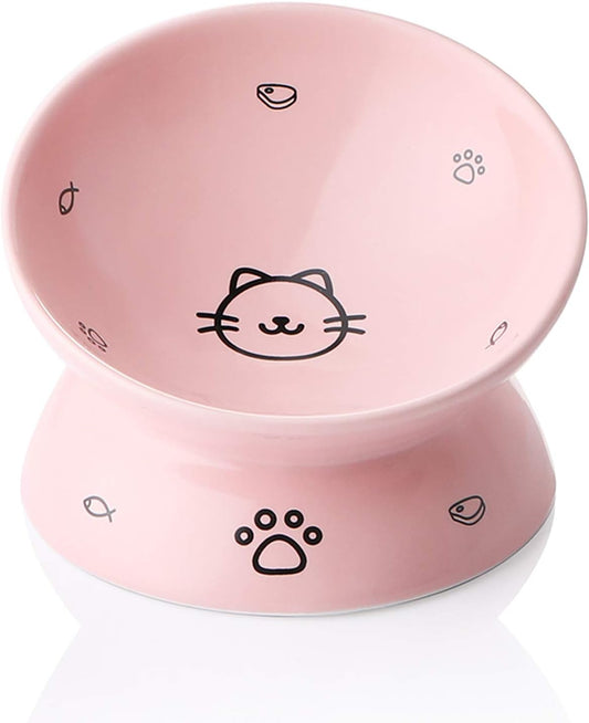 Elevated Ceramic Cat Bowl (Pink)