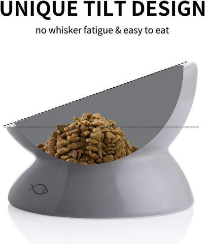 Elevated Ceramic Cat Bowl – Anti-Vomiting | Tilted Design | Grey